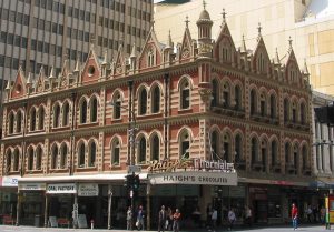 Beehive corner Adelaide Rundle Mall, showing Haighs Chocolates